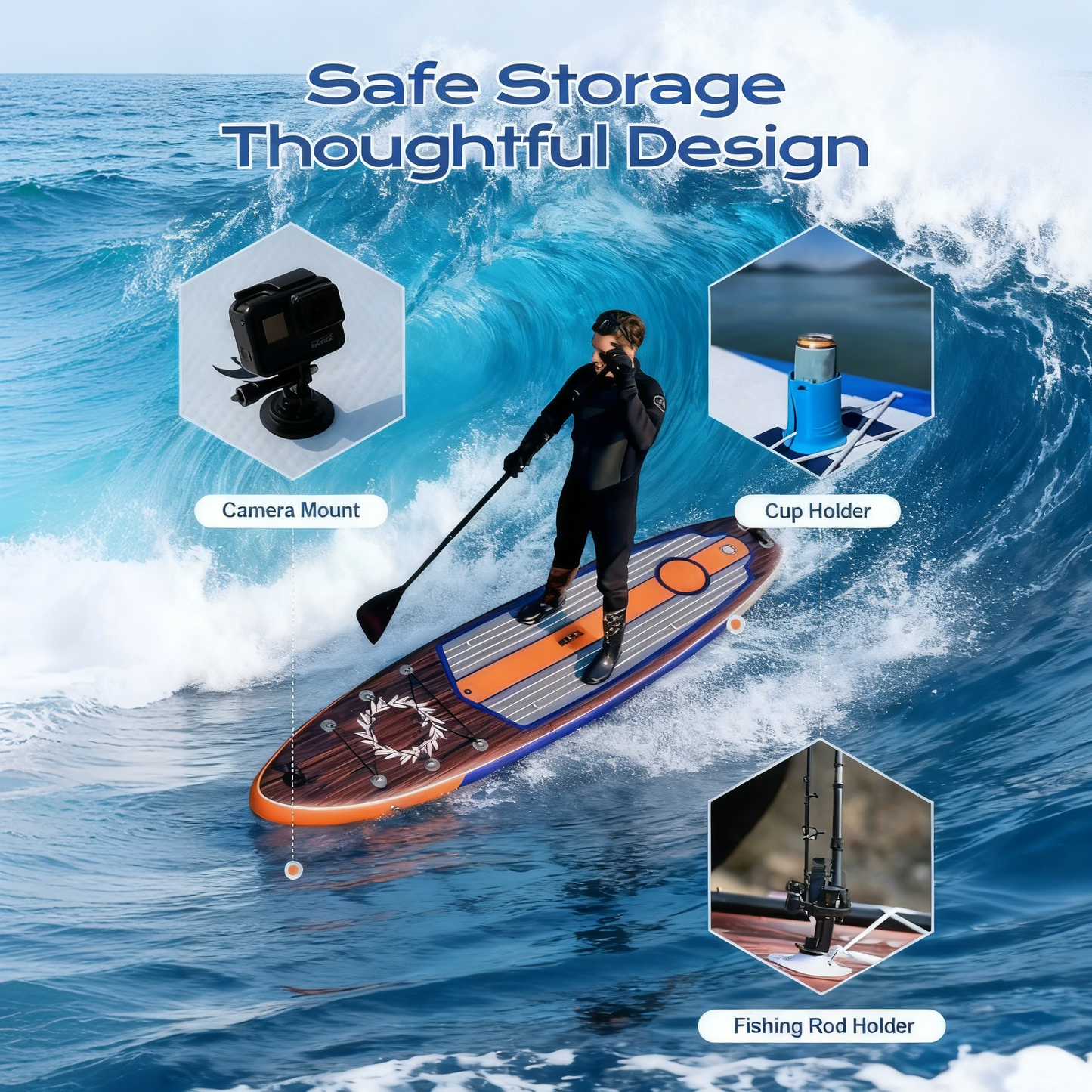 EXTRA WIDE INFLATABLE PADDLE BOARD | 11'×34"×6" DIMENSIONS | STAND UP PADDLE BOARD FOR ADULTS | SUP ACCESSORIES | CAMERA MOUNT