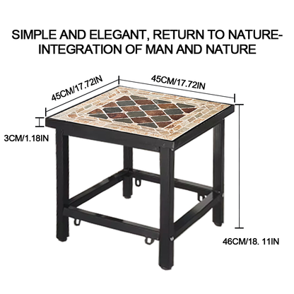 Mosaic - Collaged Stone Square Tea Table | A Creative  Stone Table | Patio Outdoor Furniture Barbecue Table Coffee Table | Wrought Iron Table Frame with Black Paint Finish.