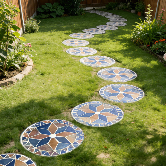 Hand-Cut Natural Stone Mosaic Stepping Stone for Yard & Patio