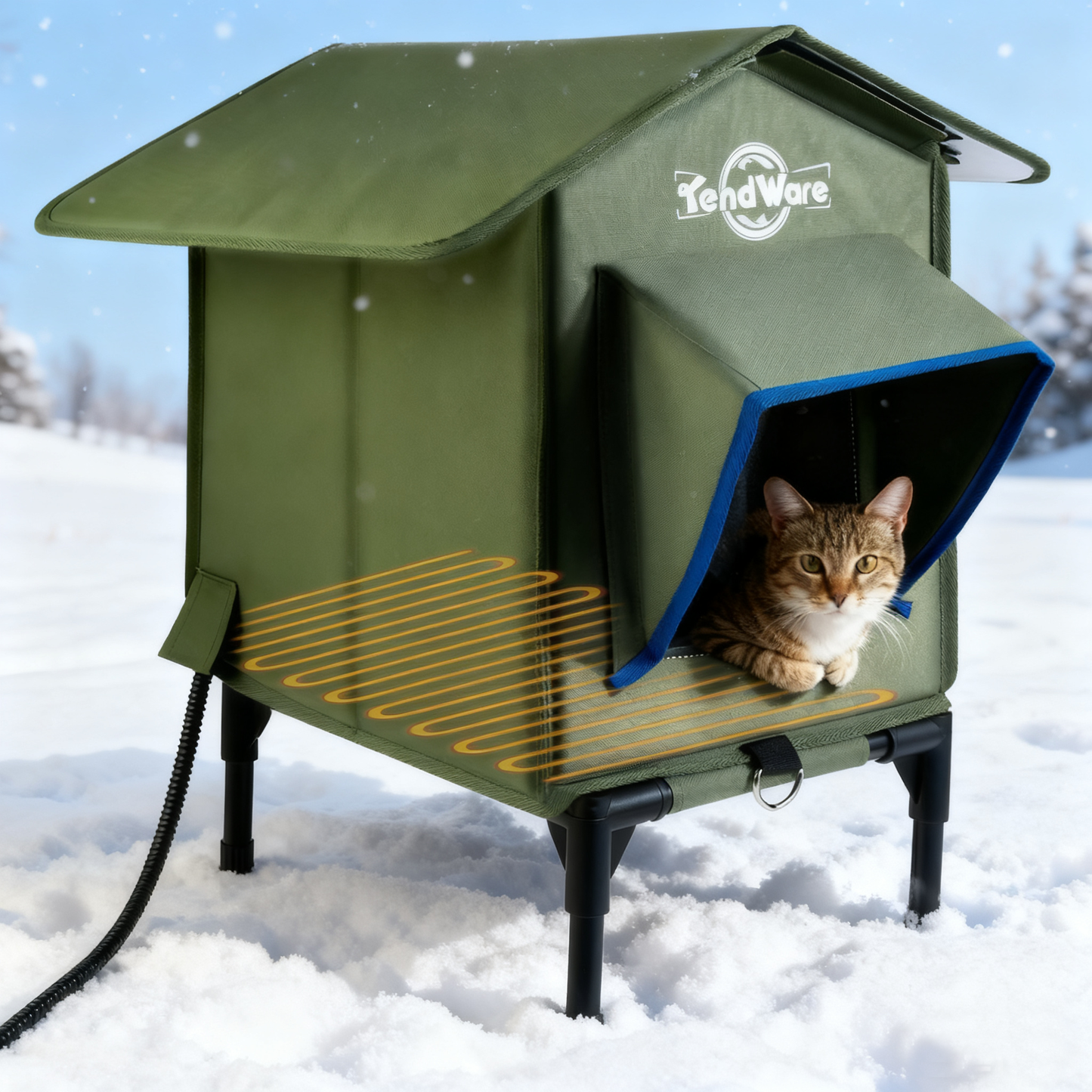 Outdoor Heated Cat House | Elevated Base | Cat-Attracting Eave Design | Feral Stray Shelter | Weatherproof For Winter | Garage Yard Porch Use | Size L