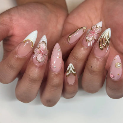 24-Piece Wearable Nails - Removable Nail Stickers Handmade NailsLong - length Nail Art  Diamond - embellished Nail Art
