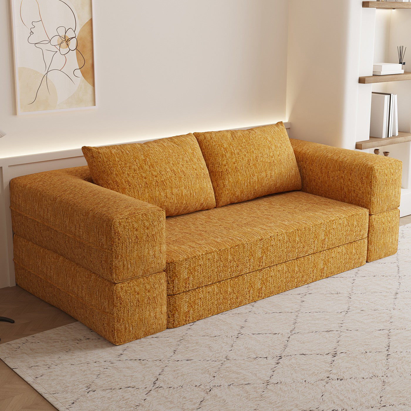 1.5m 1.8m 3-in-1 Chenille Vacuum Compressible Sofa Bed Home Foldable Floor Couch Soft Loveseat Lazy Sofa For Living Room Bedroom