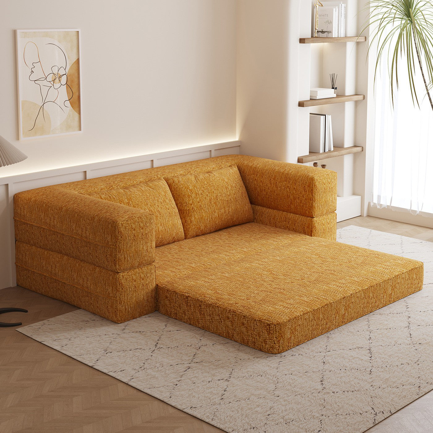 1.5m 1.8m 3-in-1 Chenille Vacuum Compressible Sofa Bed Home Foldable Floor Couch Soft Loveseat Lazy Sofa For Living Room Bedroom