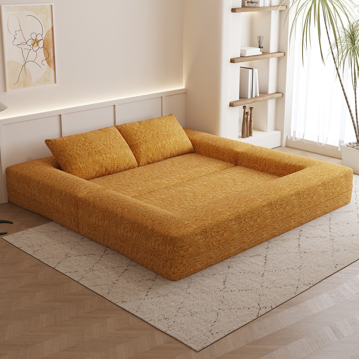 1.5m 1.8m 3-in-1 Chenille Vacuum Compressible Sofa Bed Home Foldable Floor Couch Soft Loveseat Lazy Sofa For Living Room Bedroom