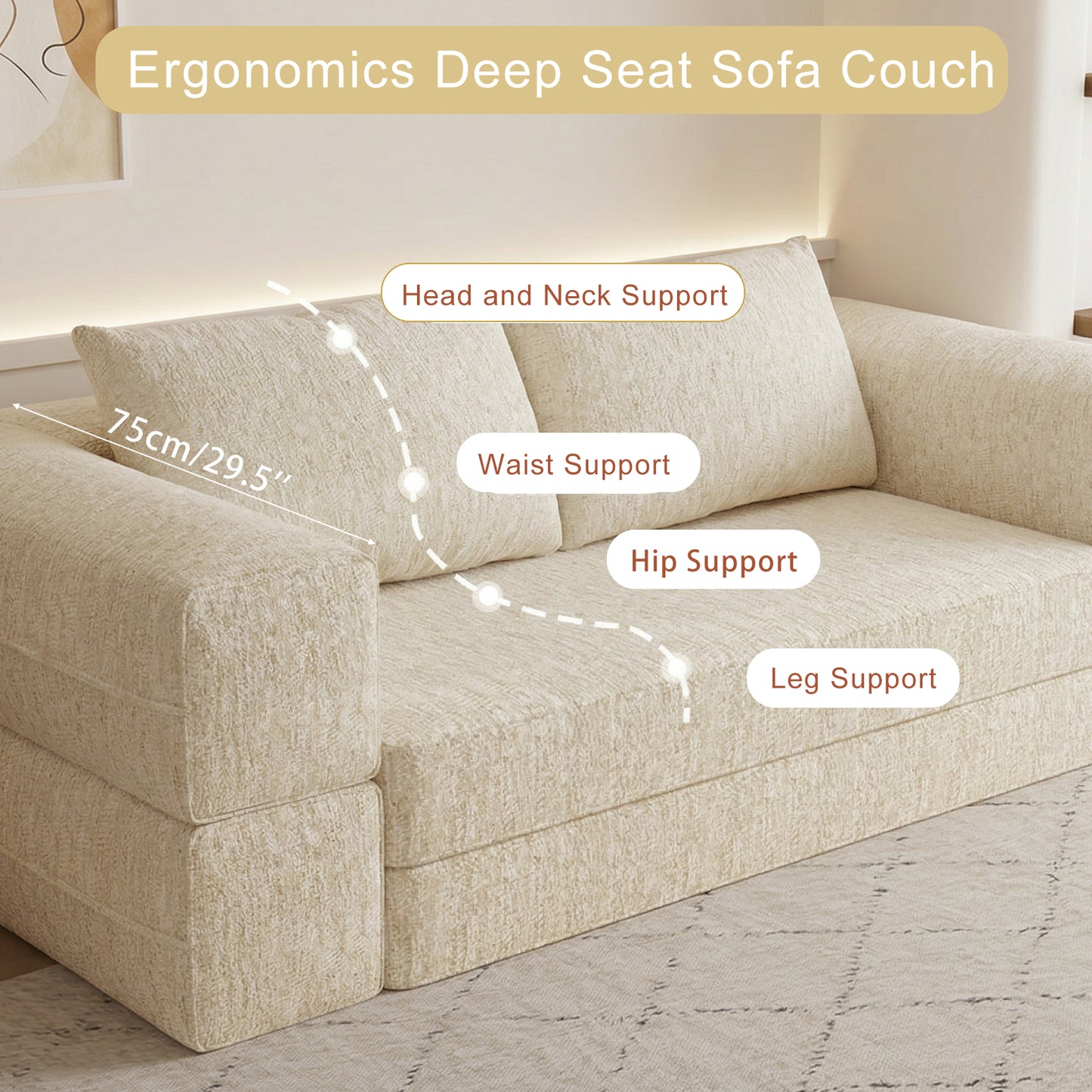 1.5m 1.8m 3-in-1 Chenille Vacuum Compressible Sofa Bed Home Foldable Floor Couch Soft Loveseat Lazy Sofa For Living Room Bedroom