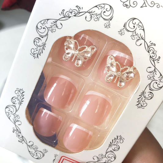 Pink nail stickers, dreamy dancing butterflies on fingertips, sparkling diamond butterflies create an eye-catching shape