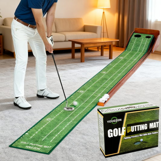 Putting Green Indoor | No Hump Golf Mat | Auto Ball Return | Easy To Fold Solid Wood Base | Luxurious Velvet Surface | Ideal For Home Office Golfers