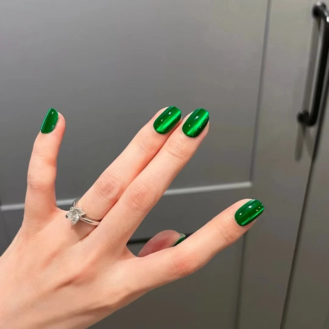 24pcs/30pcs short square ballet fake nails for women cat eyes glitter green blue purple pink shinny nail tips press on nail art