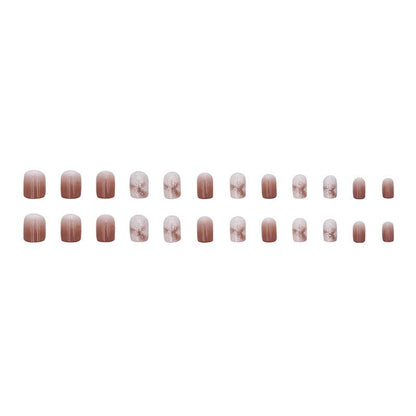 24-pack caramel color nail art gradient press-on nails | High-quality winter wearable nails