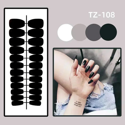 24Pcs Simple White Edge Press-On Nails | Reusable Short Square Full Cover Fake Nails with Glue