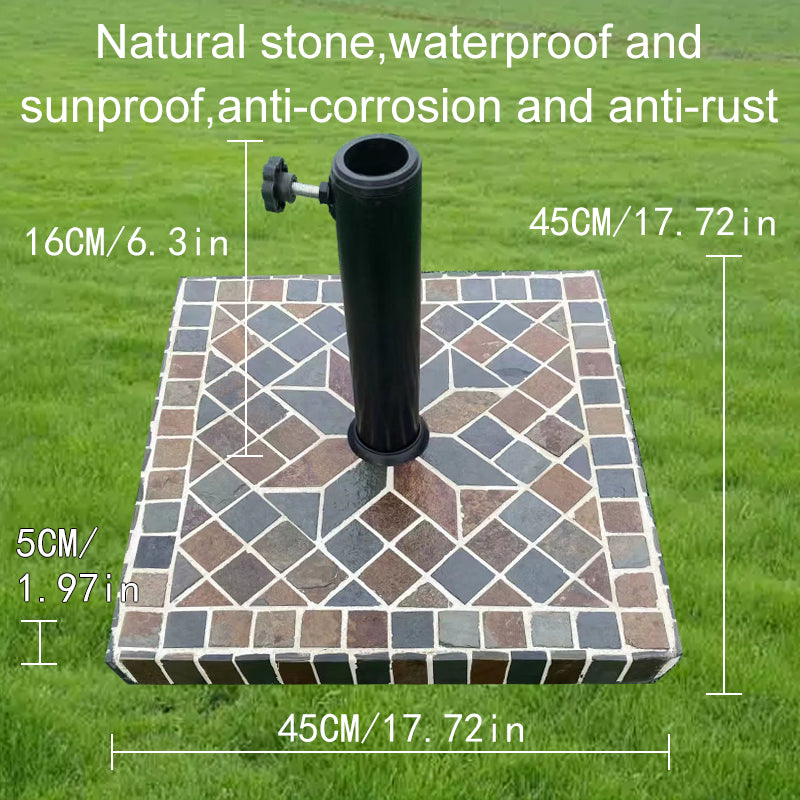 Outdoor Stone Square Umbrella Base - Mosaic Collage Design, Stable and Attractive