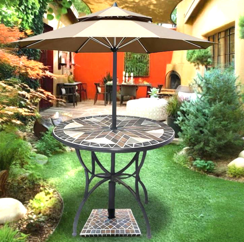 Large Round Garden Stone Table | Colorful Collage Art Tabletop for a Cozy Outdoor Space