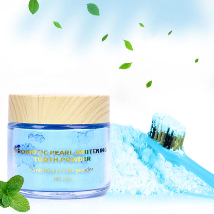 Whitening tooth powder, teeth whitening, oral care, whitening effect, teeth cleaning, stain removal, natural ingredients, fine powder texture, fresh breath, used in the morning and evening to enhance appearance, convenient packaging.