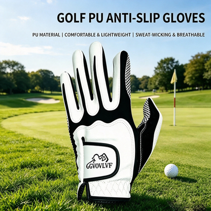 Golf Gloves Men's PU Anti Slip Palm With Particles Black And White Style Golf Player Gift 1 pair of gloves