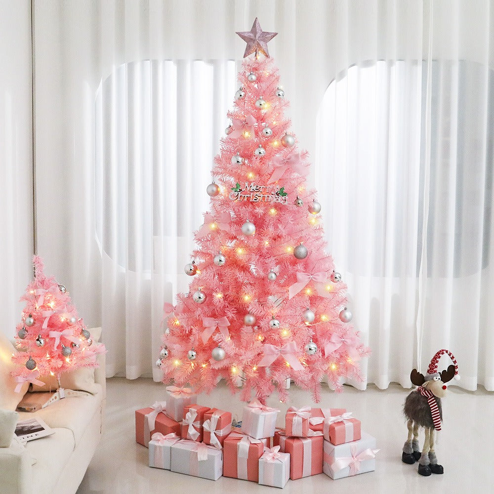 Pink Christmas Tree Set. It comes with a set combination and a metal stand. With soft color tones and dreamy colors, it helps create a festive atmosphere and adds a cozy feeling.