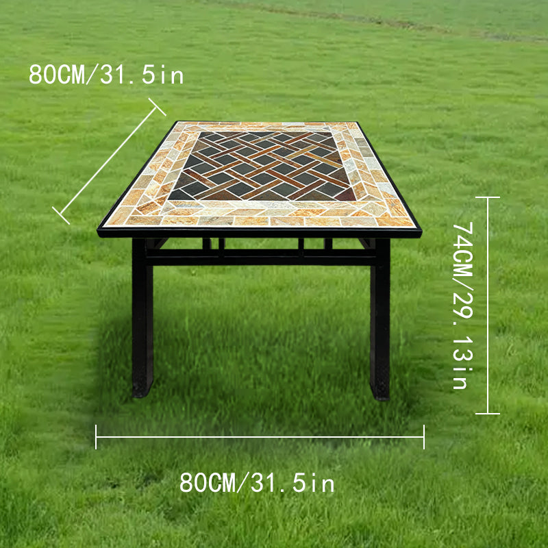 Mosaic - Collaged Stone Square Tea Table | A Creative  Stone Table | Patio Outdoor Furniture Barbecue Table Coffee Table | Wrought Iron Table Frame with Black Paint Finish.
