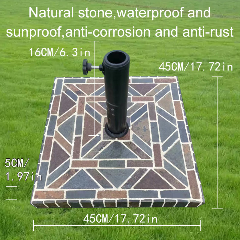 Outdoor Stone Square Umbrella Base - Mosaic Collage Design, Stable and Attractive