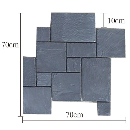 Black natural cultured stone paving for plazas and parks—Roman-style mesh-mounted pattern