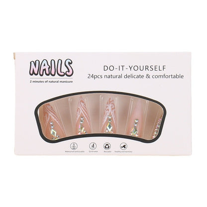 Best - selling Press - on Nail Art Pieces with Flower & Rhinestone Design, Western Y2K Style, Detachable Fake Nails