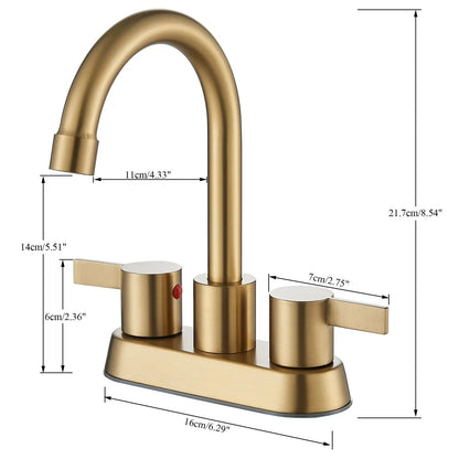 Robinet de salle de bain en or brossé à 2 poignées de 4 pouces pour lavabo avec bonde escamotable et conduites d'alimentation de robinet 