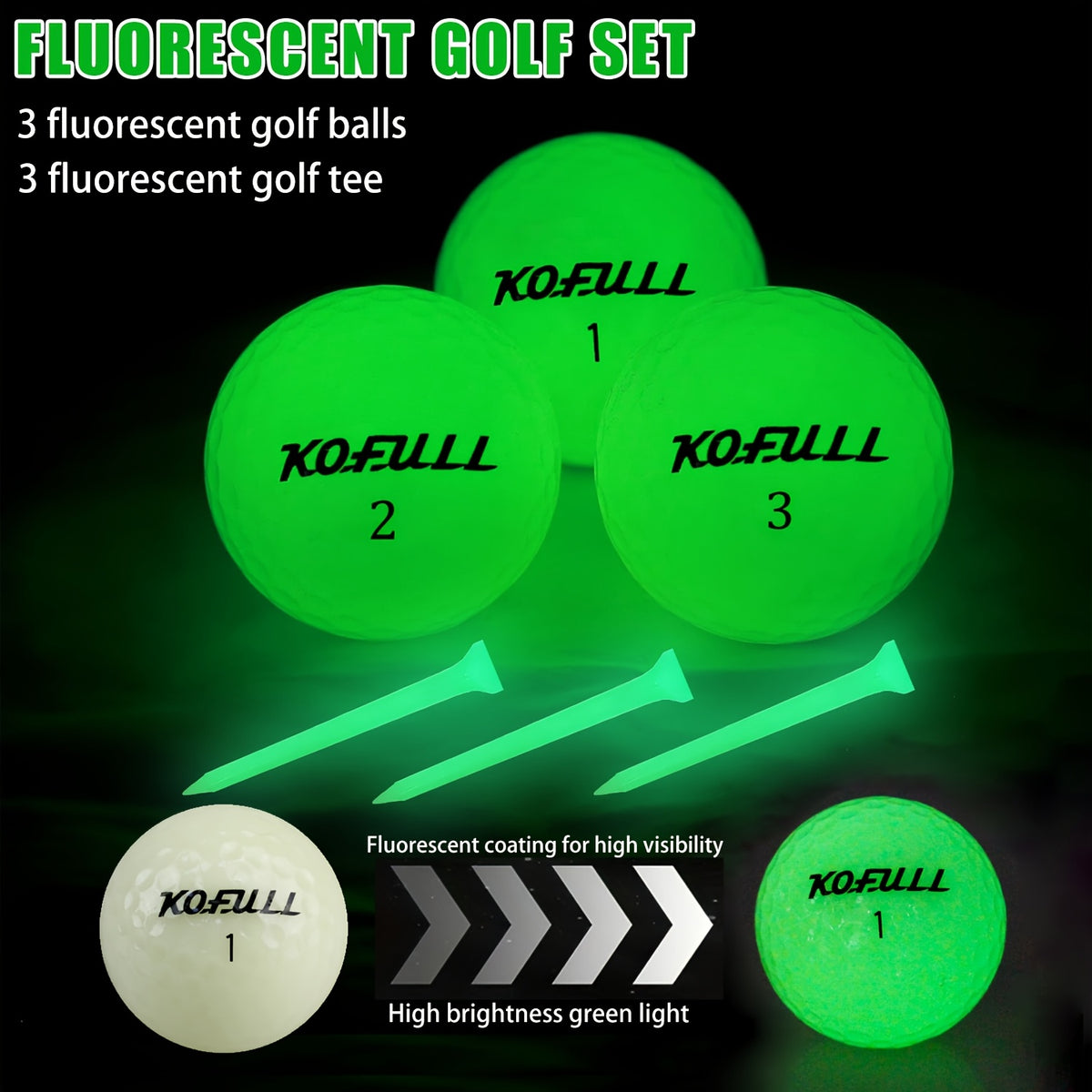 New 6-Piece Fluorescent Golf Set – Includes Fluorescent Golf Balls and 70mm Fluorescent Tees | Durable | and Highly Visible.