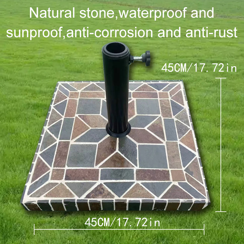Outdoor Stone Square Umbrella Base - Mosaic Collage Design, Stable and Attractive