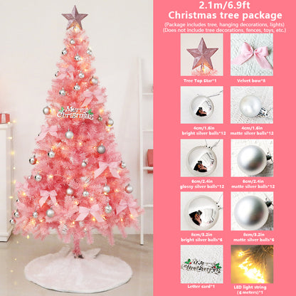 Pink Christmas Tree Set. It comes with a set combination and a metal stand. With soft color tones and dreamy colors, it helps create a festive atmosphere and adds a cozy feeling.