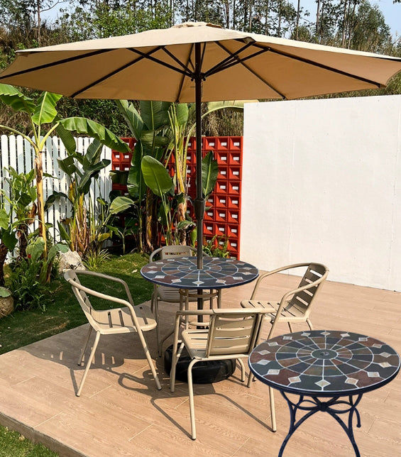 Garden Stone Large Round Table | Colorful Collage Art Tabletop, Creating a Cozy Outdoor Space