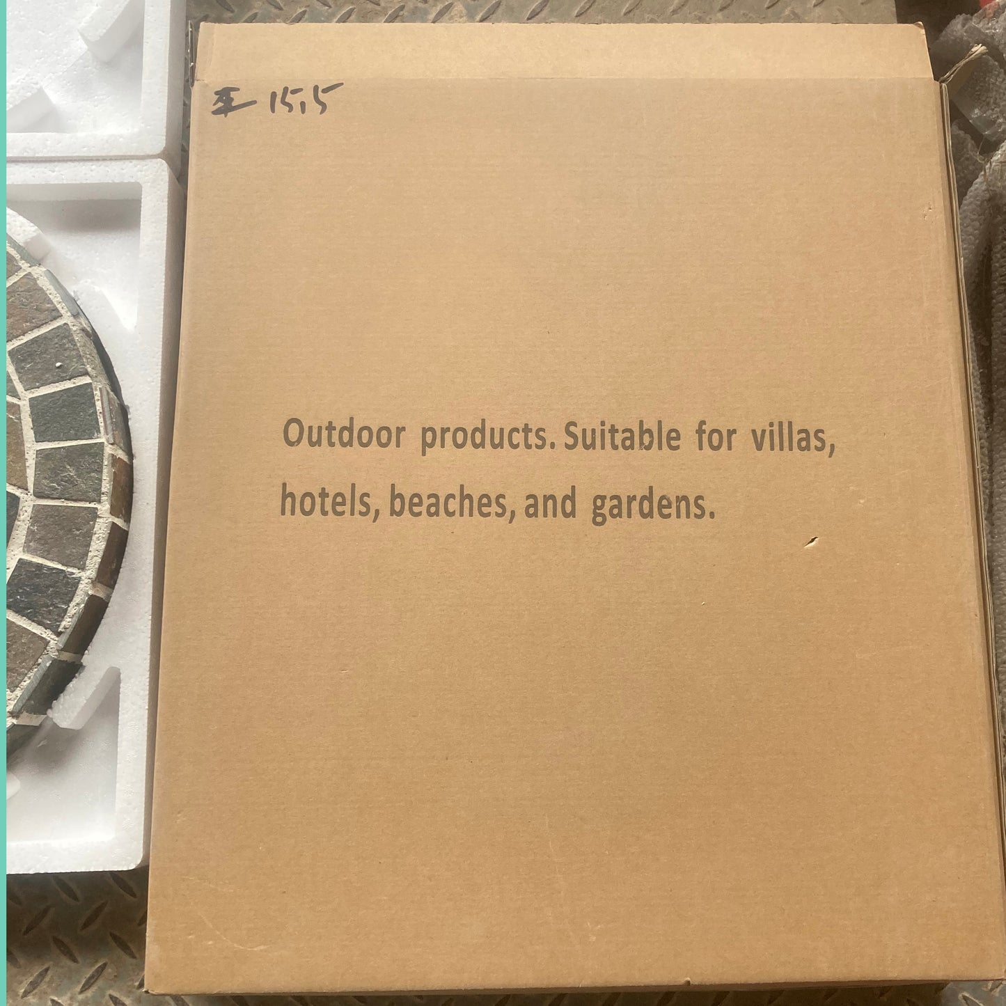 Outdoor Stone Square Umbrella Base - Mosaic Collage Design, Stable and Attractive