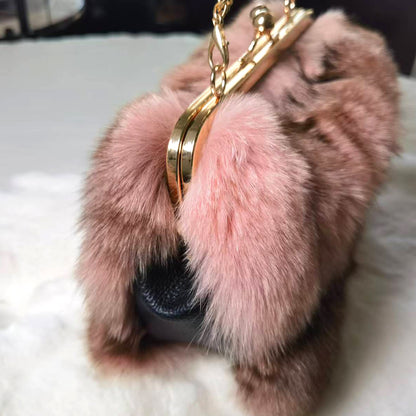 Luxury handbags. Ladies' pleated chain - shoulder bags. High - grade texture. Fluffy wallets. AND real mink - fur handbags.