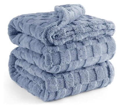 Bedsure Ashley Blue Fleece Blanket for Couch - Super Soft Cozy King Blankets for Women, Cute Small Blanket for Girls