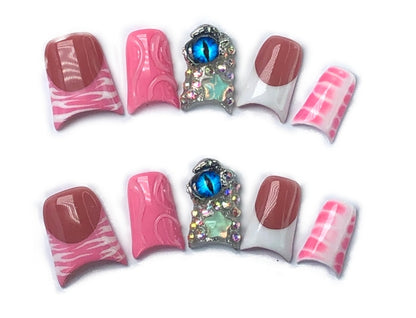 Pink Elegant Shiny Short Wearable Nails | Handmade Removable Nail Patches