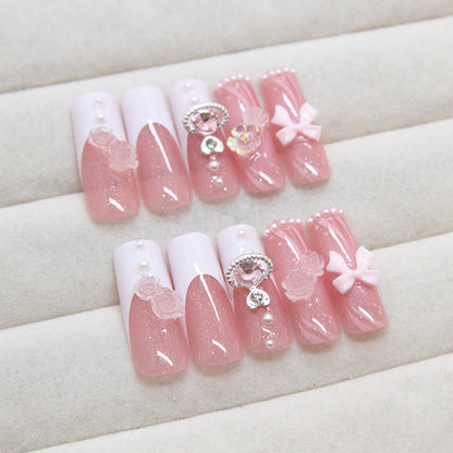 24-Piece French-Style Butterfly Icing Crystal Flower Wearable Nails | Gentle Whitening Sweet Versatile Euro-American Detachable Nail Slices