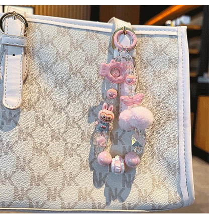 New rab hairball beaded mobile phone chain girl cartoon short mobile phone lanyard popular bag pendant gift phone charm