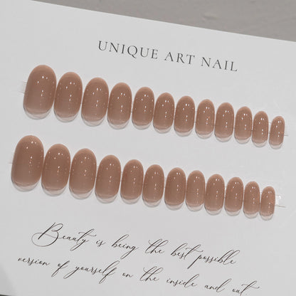 24Pcs/Set Nude Long French Almond Coffin Fake Nails | Pink Grey Brown Fall Winter Press-On Faux Ongles