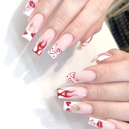 24pcs French style nails heart press-on nails removable false nails
