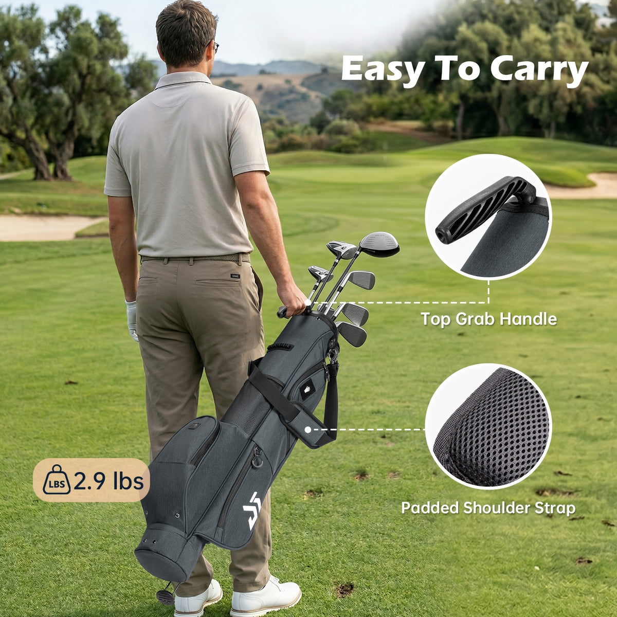 Lightweight Golf Stand Bag – 3-Way Divider with Cooler Pocket – Holds 6–8 Clubs – Unisex – Portable Bag for Driving Ranges and Par-3 Courses