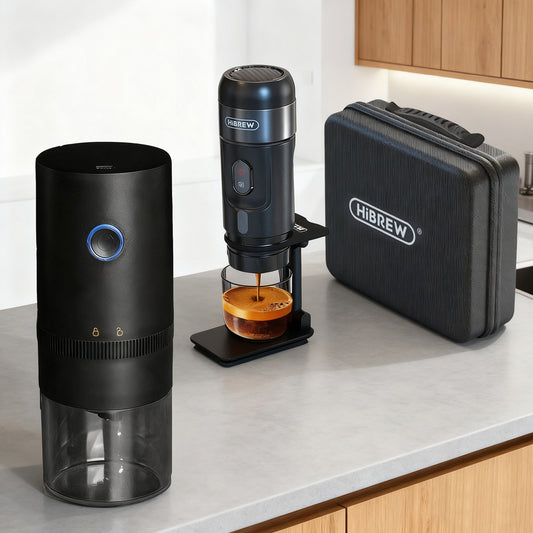 Portable car and household coffee machine set. can extract coffee with one click, and it is small, portable, and compatible with multiple coffee materials.