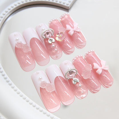 24-Piece French-Style Butterfly Icing Crystal Flower Wearable Nails | Gentle Whitening Sweet Versatile Euro-American Detachable Nail Slices