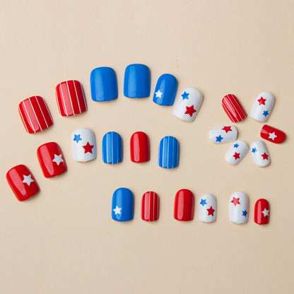 24Pcs Independence Day Glossy Square Press-On Nails | American Flag False Nail Tips