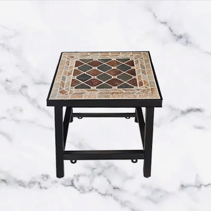 Mosaic - Collaged Stone Square Tea Table | A Creative  Stone Table | Patio Outdoor Furniture Barbecue Table Coffee Table | Wrought Iron Table Frame with Black Paint Finish.