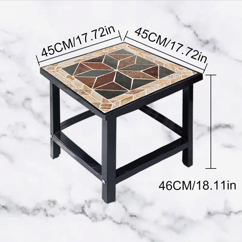 Mosaic - Collaged Stone Square Tea Table | A Creative  Stone Table | Patio Outdoor Furniture Barbecue Table Coffee Table | Wrought Iron Table Frame with Black Paint Finish.