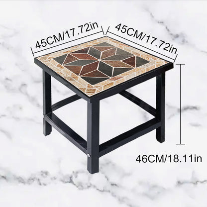 Mosaic - Collaged Stone Square Tea Table | A Creative  Stone Table | Patio Outdoor Furniture Barbecue Table Coffee Table | Wrought Iron Table Frame with Black Paint Finish.
