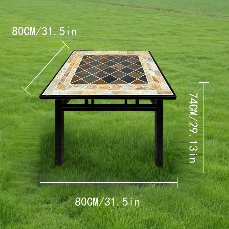 Mosaic - Collaged Stone Square Tea Table | A Creative  Stone Table | Patio Outdoor Furniture Barbecue Table Coffee Table | Wrought Iron Table Frame with Black Paint Finish.