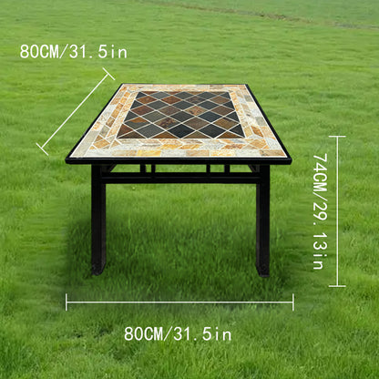 Mosaic - Collaged Stone Square Tea Table | A Creative  Stone Table | Patio Outdoor Furniture Barbecue Table Coffee Table | Wrought Iron Table Frame with Black Paint Finish.