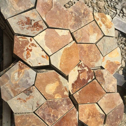 Rust-colored ice crack pattern irregular mesh cultural stone courtyard villa floor tiles