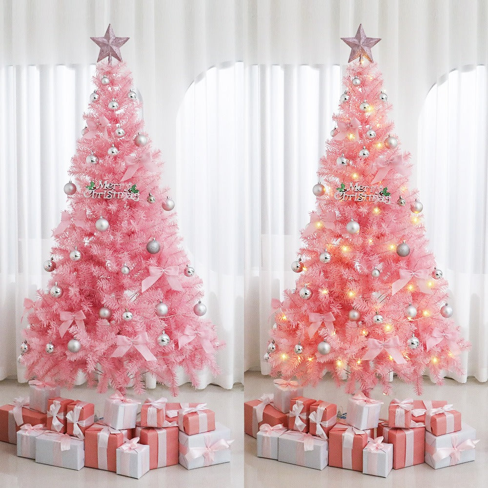 Pink Christmas Tree Set. It comes with a set combination and a metal stand. With soft color tones and dreamy colors, it helps create a festive atmosphere and adds a cozy feeling.