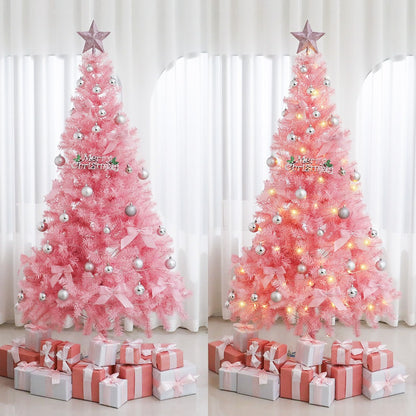 Pink Christmas Tree Set. It comes with a set combination and a metal stand. With soft color tones and dreamy colors, it helps create a festive atmosphere and adds a cozy feeling.