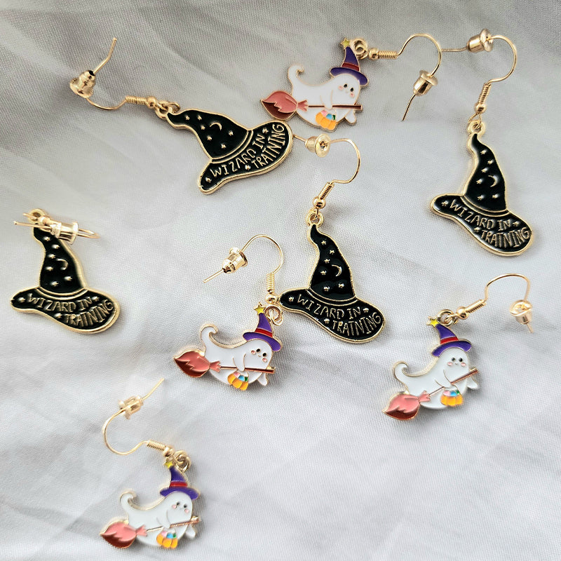 Halloween Personalized Cartoon Horror Funny Women's Halloween Earrings Delicate unique Magic Hat Ghost Party Earrings Pendants