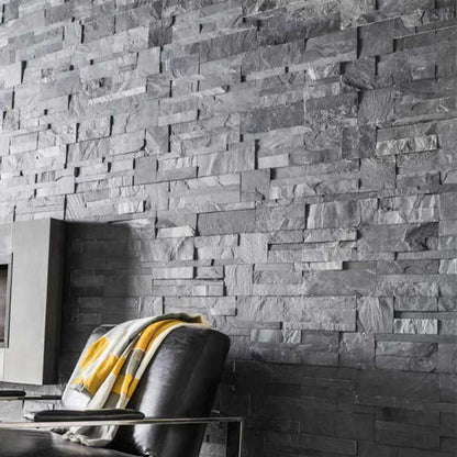 Black Z-shaped natural decorative cultured stone | Suitable for interior and exterior wall surfaces.
